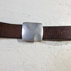 Cognac Brown Leather Belt – Men's Medium 39.5" Square Buckle READ